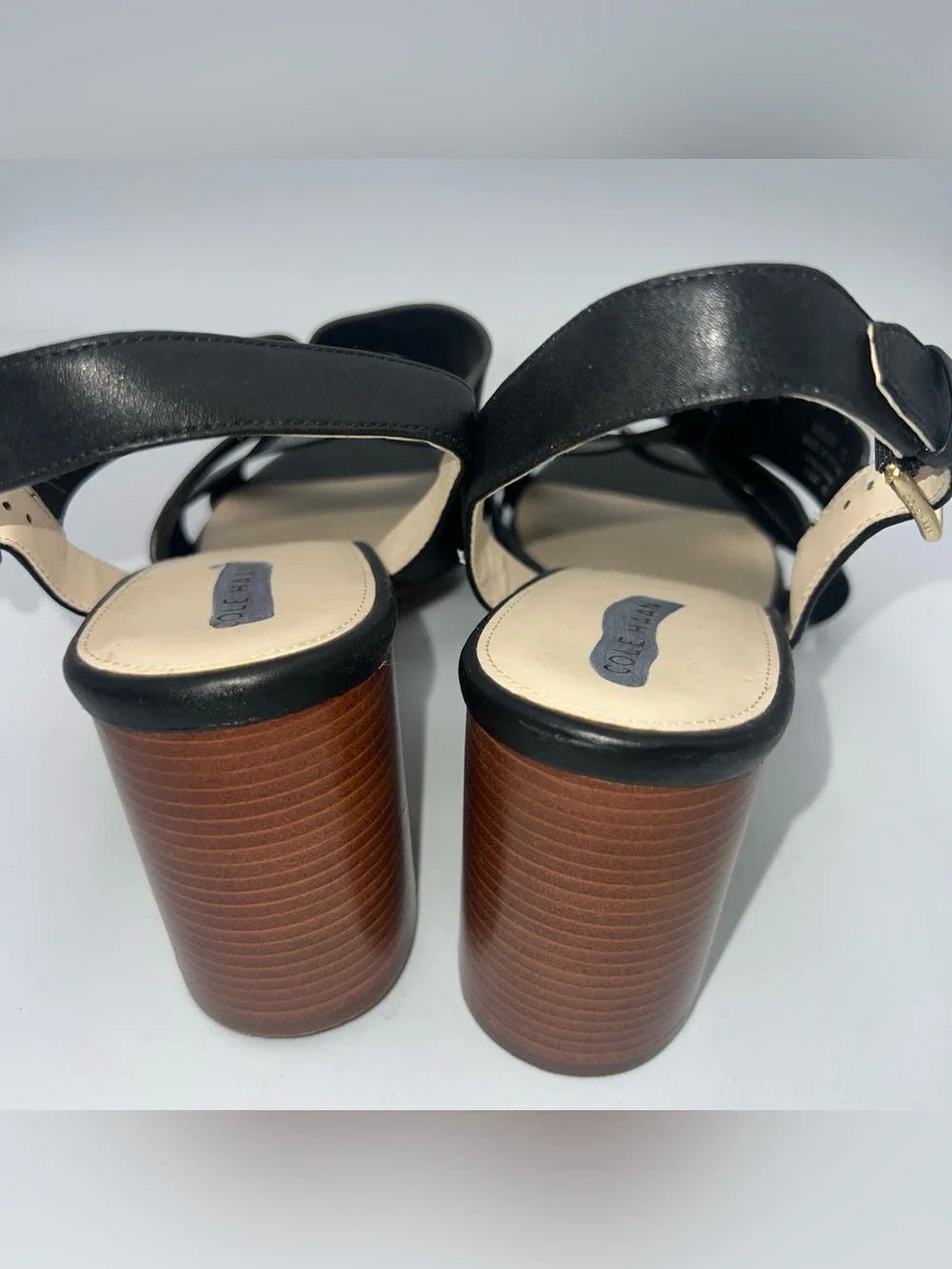 COLE HAAN JAMIE Ankle Strap  Sandals Black Vegan Faux Leather Women’s Size 11B